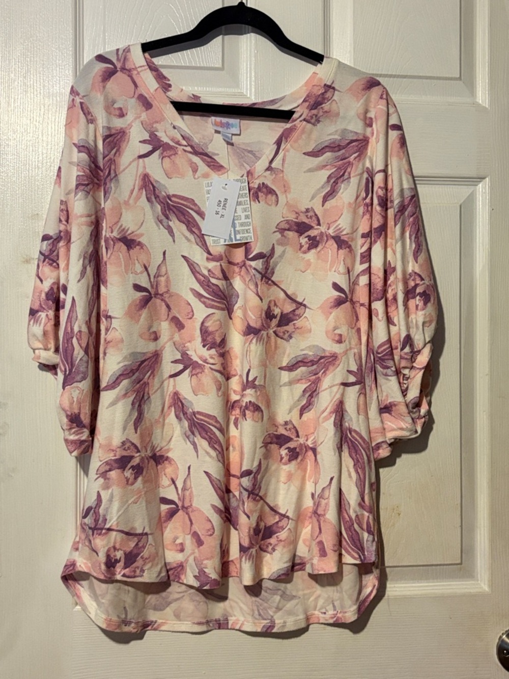LuLaRoe Renee Floral V-Neck Tunic in Pink & Lavender